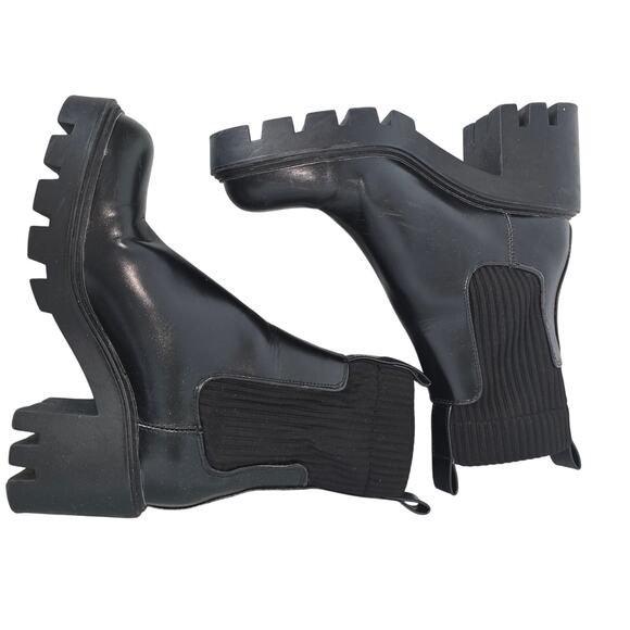 Zara Chelsea Boots Womens 36 Black Lug Ribbed Sock Grunge Punk Platform Bootie - Picture 6 of 9